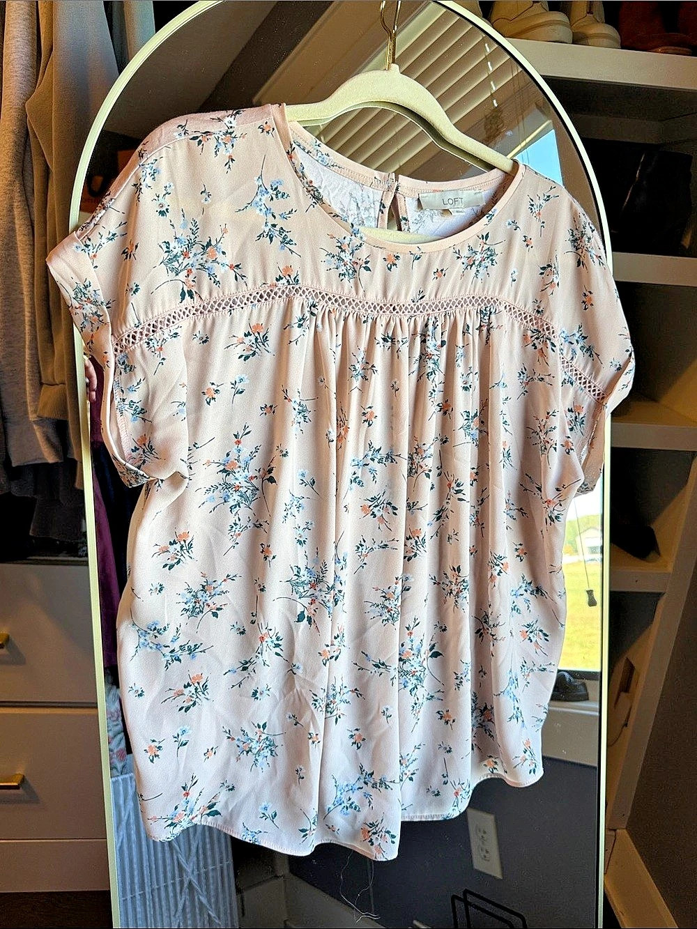 LOFT Floral Short Sleeve Blouse in Pink & Blue